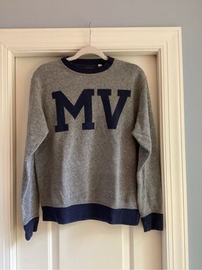MV Branded Grey Crewneck Sweater with Navy Accents